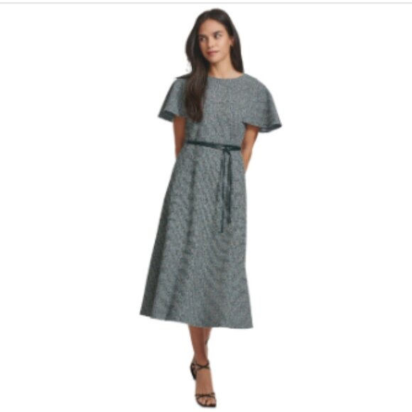 Calvin Klein Women's Tweed Belted a-Line Dress - Malachite - Picture 1 of 4